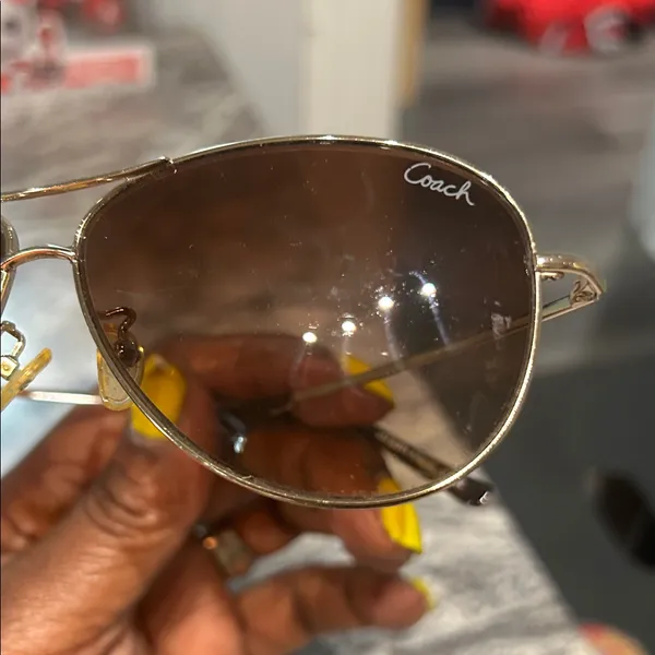 Coach Gold Frame Sunglasses with Brown Lenses lens has scratches price reflected - Image 13