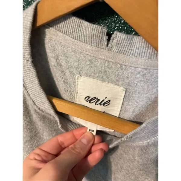 Aerie Oversized Gray Crewneck Size Medium Terry Cloth - Image 3
