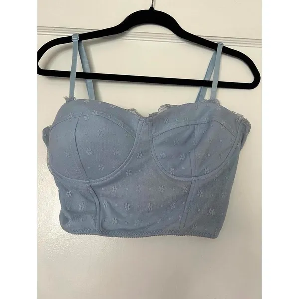 Chic Light Blue Floral Lace Bustier Crop Top - Image 9