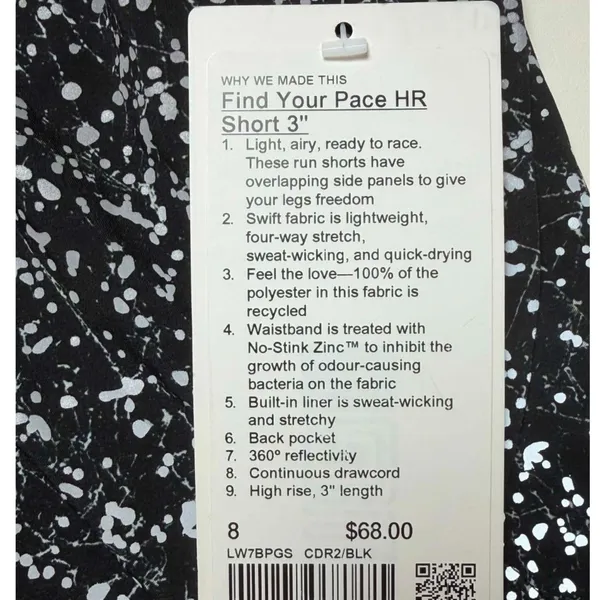 Lululemon Find Your Pace Short High Rise 3" Lined Crinkle Reflective White Black - Image 9