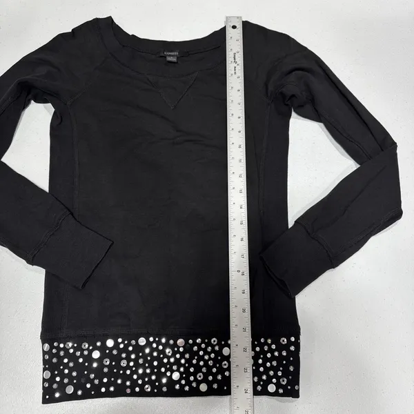 Express Knit Top Womens Sz S Black Raglan Sleeve Round Neck Studded Hem Pullover - Image 8