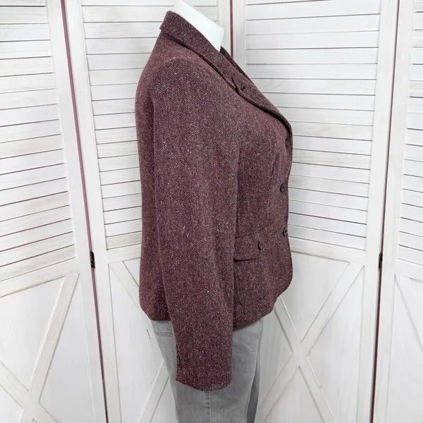 Vintage L.L. Bean Tweed‎ Blazer Large Burgundy Herringbone Wool Silk Blend Maroo - Image 3
