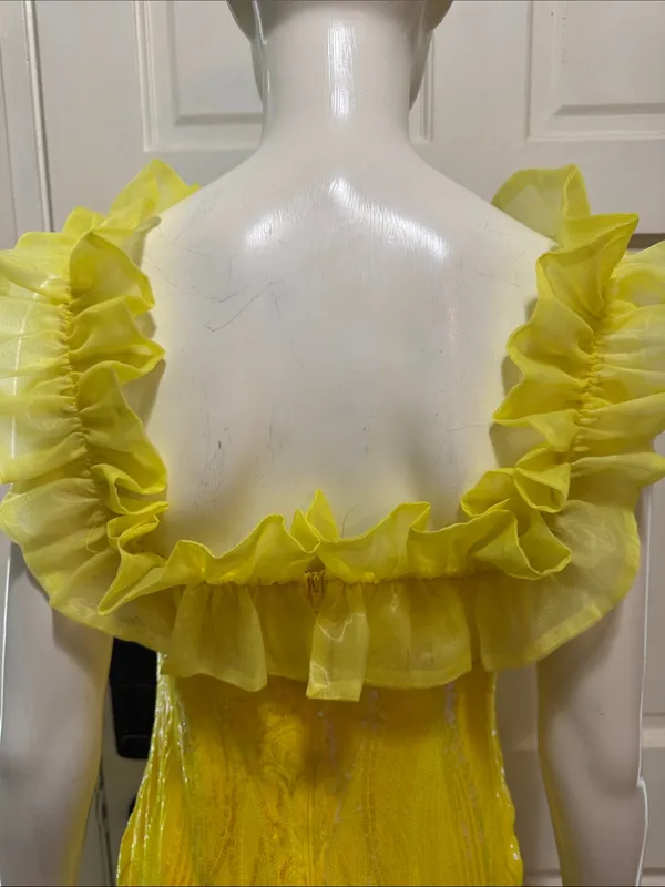 Banjul Yellow Sequin Ruffle Strap Mini Dress - Image 12