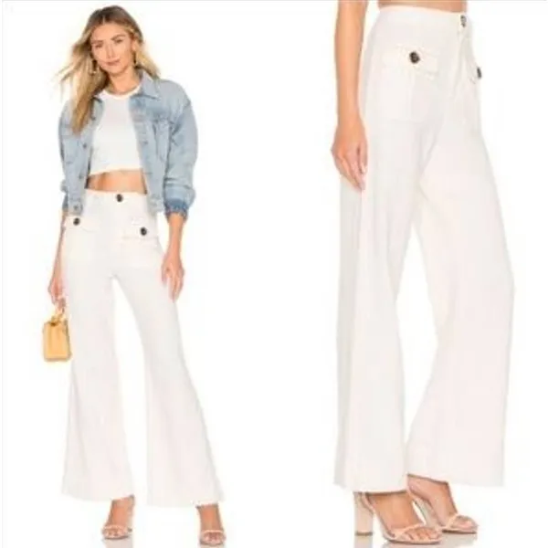 Free People Boca Belle Linen Blend Hi-Rise Bell Bottom Wide Leg Pants Size 10 - Image 9