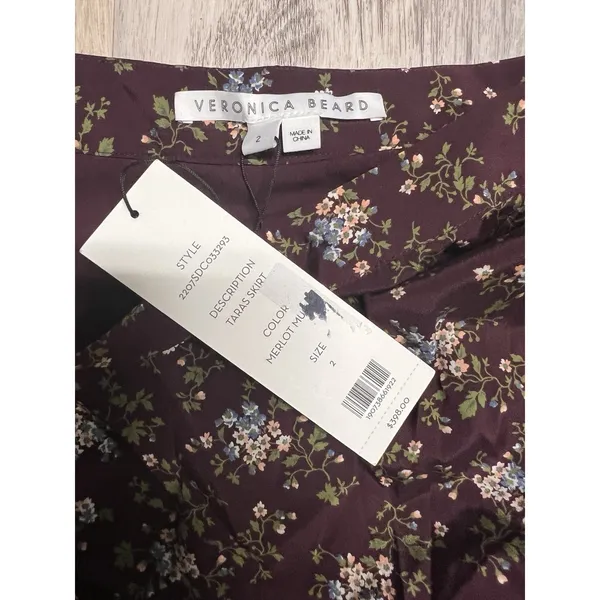 Veronica Beard Taras Mini Skirt Ruched Purple Floral Tiered Silk‎ Fairy Dainty - Image 4