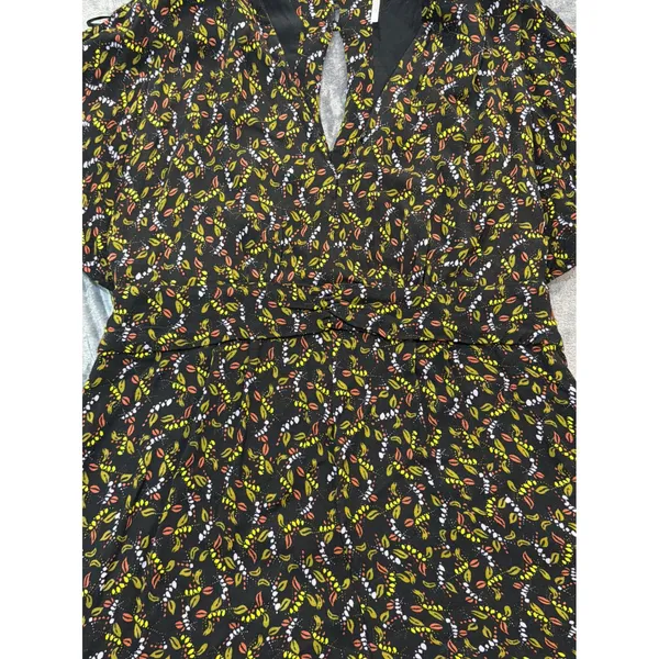 Free People Romper Womens Black Floral Leaf Print Open Back Flutter Sleeve 12 - Image 10