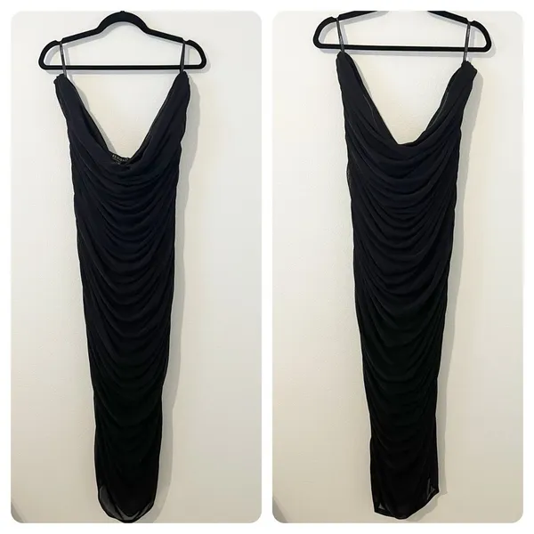 Eloquii Black Strapless Ruched Mesh Midi Dress Size 24 NWT - Image 2