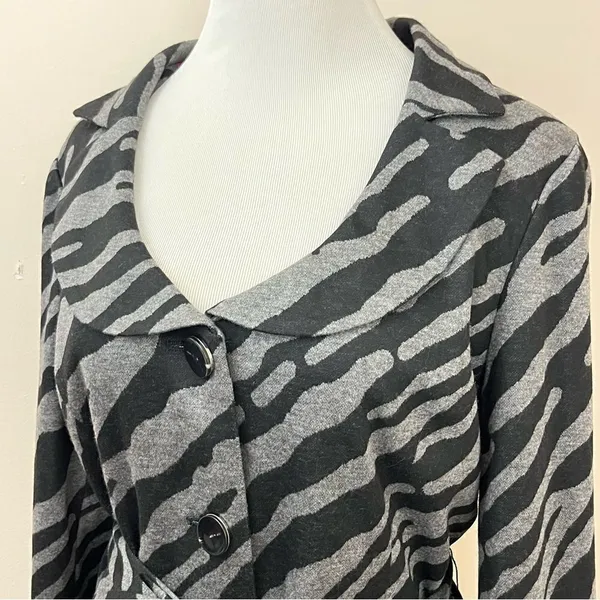 Sandro Sportswear Zebra Print Belted Blazer Jacket Black Gray L - Image 4