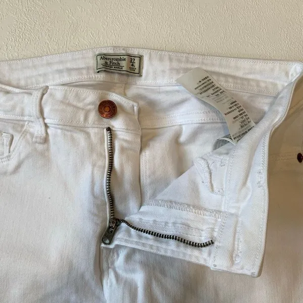 Abercrombie White Jeans 27L Harper Ankle High Rise Raw Hem - Image 4