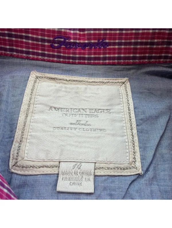American Eagle Outfitters Women’s Pink Plaid Button Down Shirt Signature Fit S - Image 4