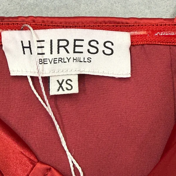 Heiress Beverly Hills Red Satin Ruched Bustier Midi Dress XS Bodycon Glam - Image 2