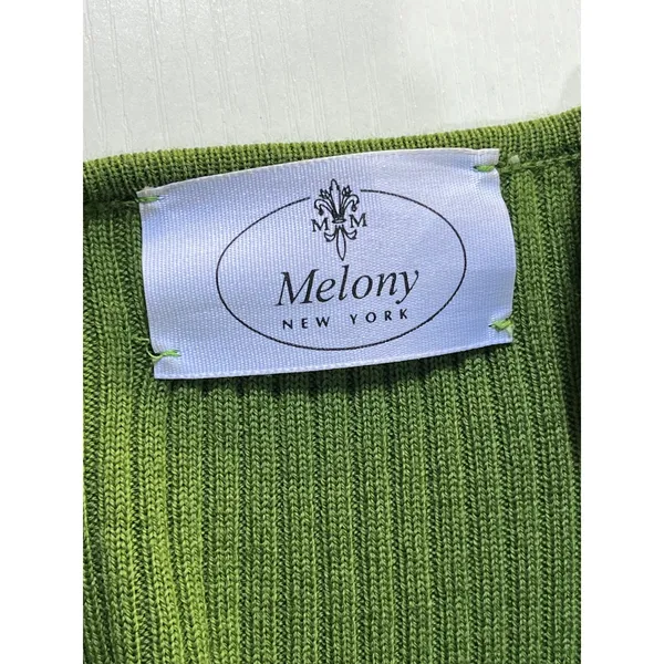 Melony New York Green Ribbed Knit Top -‎ Lace Trim - Flawed/TLC Fine Merino Wool - Image 3