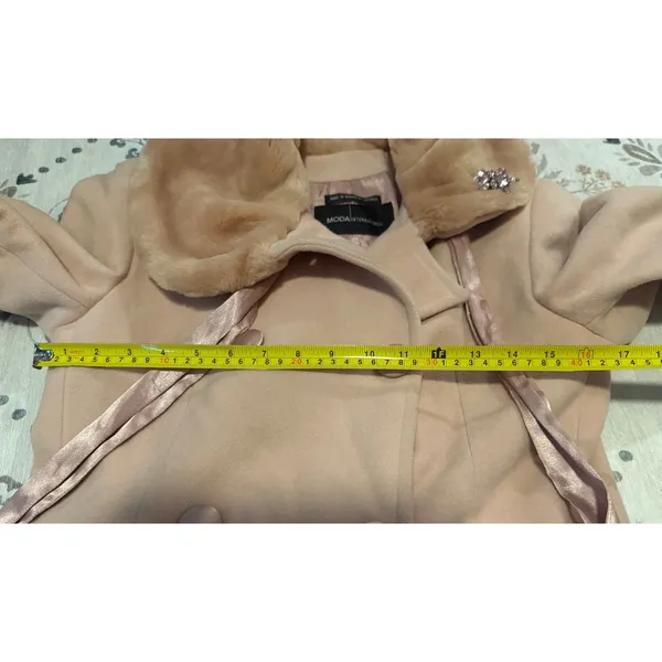 Vintage Y2K Moda International Pink Wool Fur Trim Overcoat Coat 6 - Image 8