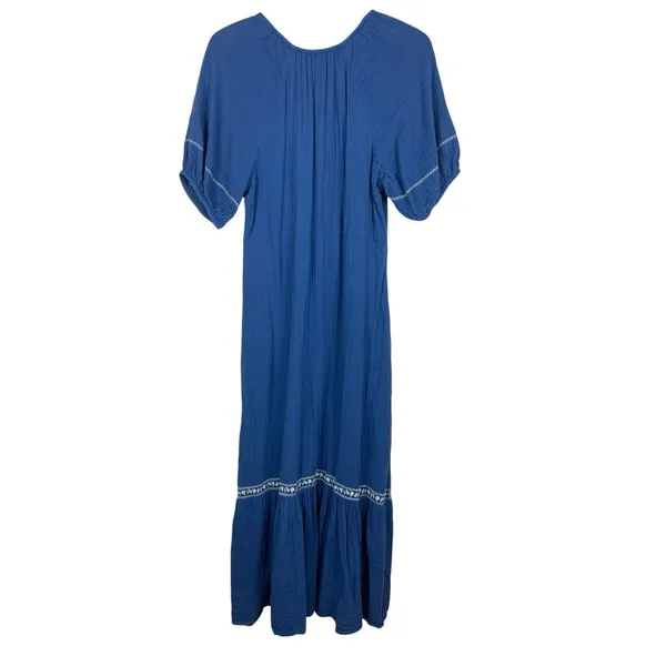 Old Navy Blue Gauze Midi Maxi Dress Boho Peasant Cottagecore Embroidered S - Image 7