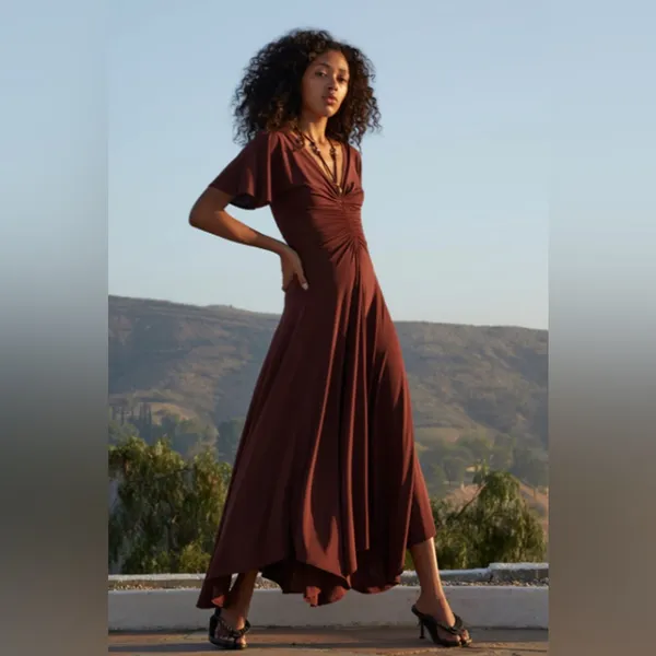 A.L.C. Nina‎ Beaded Tie Neck Maxi Dress- NWT S Bitter Chocolate - Image 2