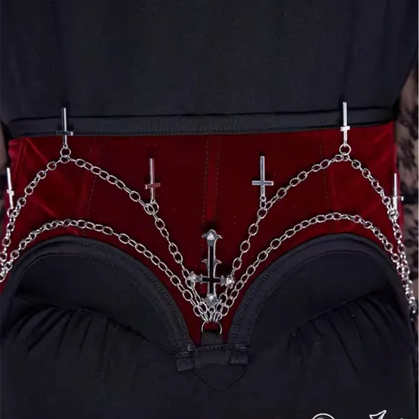Gothic Black and Red Corset with Chains - Image 3