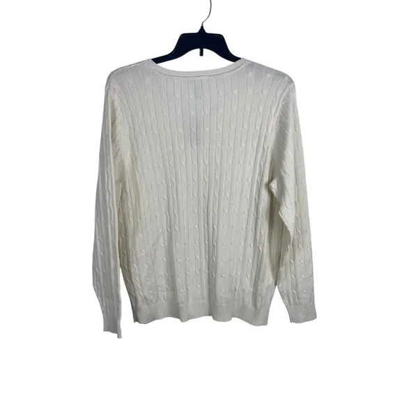 Lane Bryant Cable Knit Sweater Womens 22/24 Cream V-Neck 100% Cotton Preppy NWT - Image 2