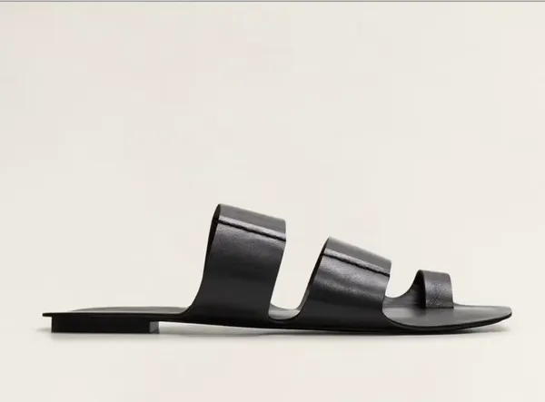 Mango Black Leather Slide Sandals - Image 2