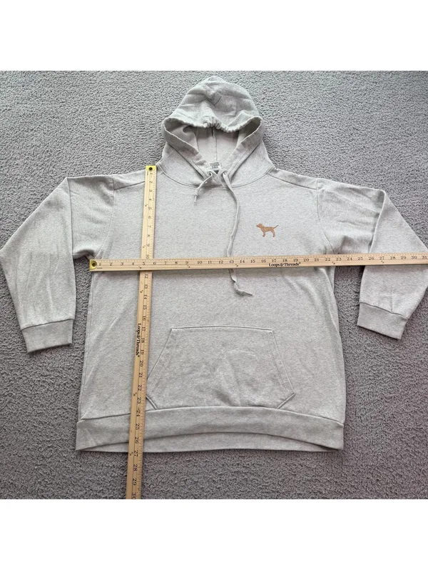 PINK Victoria’s Secret Hoodie Women Medium Gray Glitter Logo Pullover Sweatshirt - Image 3