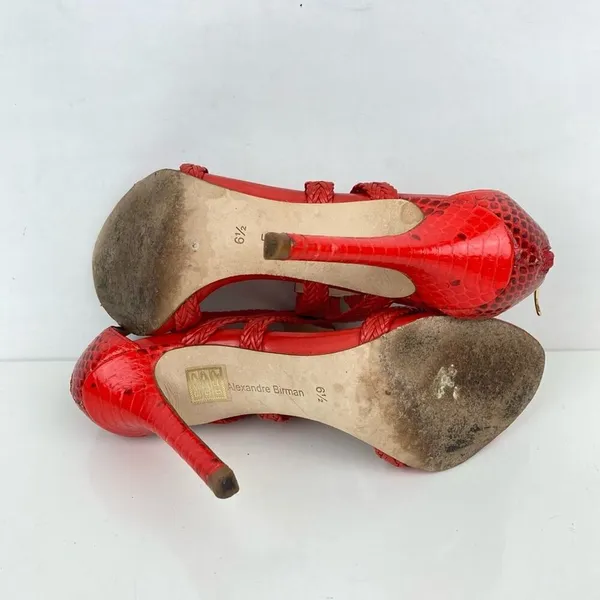 ALEXANDRE BIRMAN Red Woven Strappy Leather Heels Sandals - Size 6.5 - Image 11
