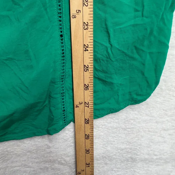 Chico's Size 3 XL Blouse Peasant Boho Green Crochet Trim Rayon Short Sleeve Top - Image 10