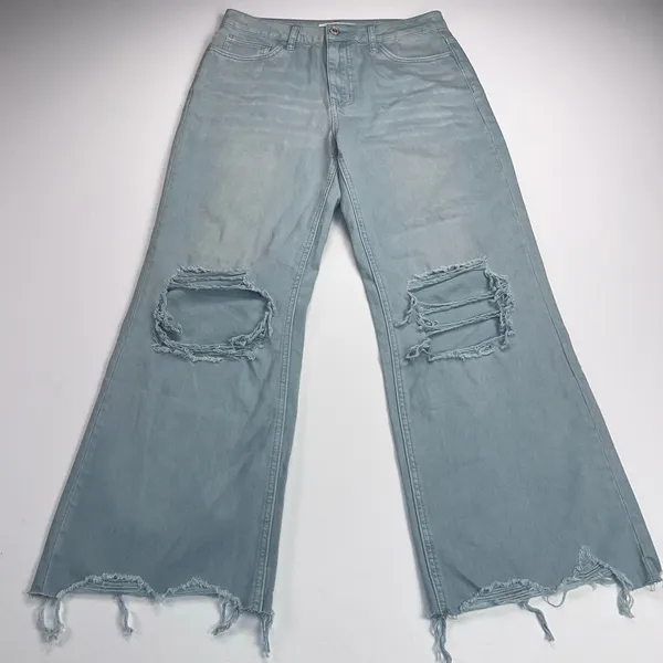 Vervet 90s Vintage High Rise Distressed Crop Wide Leg Jeans Green-Grey Size 27 - Image 11