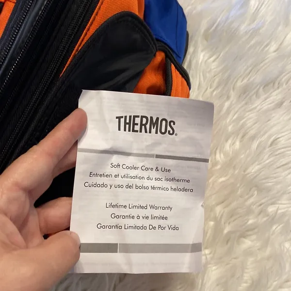 THERMOS Lunch Bag pretty big orange and Blue color BNWOT long 13” wide 12” - Image 10