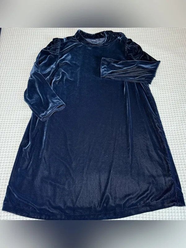 GAP Shift Dress Size XL Navy Blue Mock Neck Velvet Long Sleeve Holiday Classic - Image 2