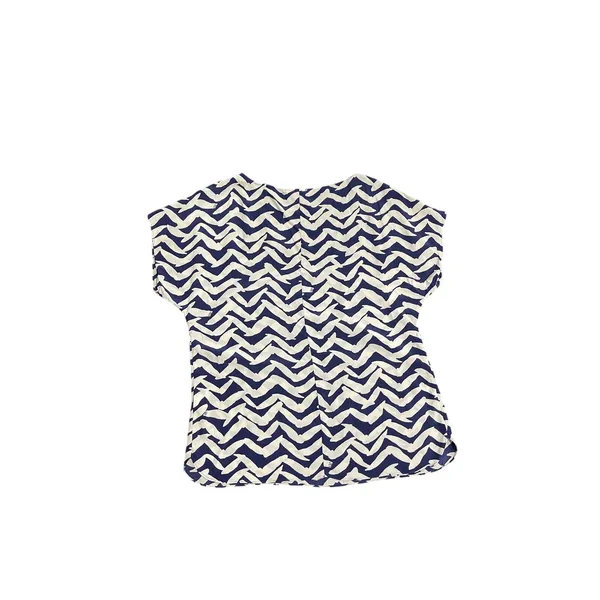Lilly Pulitzer Silk Navy Blue Chevron Bird Print Blouse SZ M Boxy Fit Nautical - Image 3