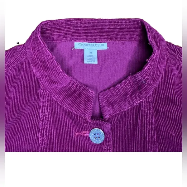 Charter Club Corduroy Jacket Womens Medium Burgundy Button‎ Up Pockets Slim Fit - Image 3