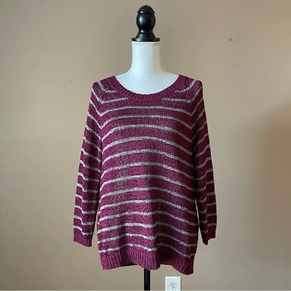SONOMA | Burgundy Striped Knit Sweater Sz L - Image 2
