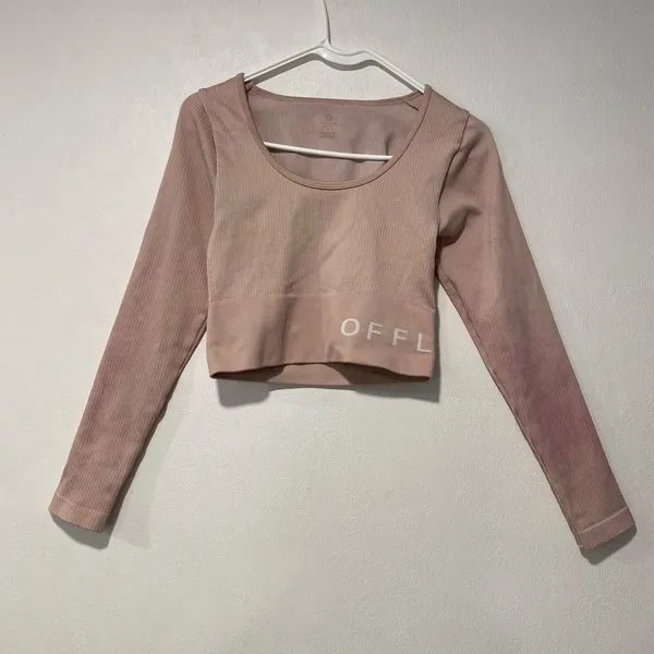 OFFLINE by Aerie Pink Ribbed Long Sleeve Crop Top Women’s S Seamless Active flaw - Image 2