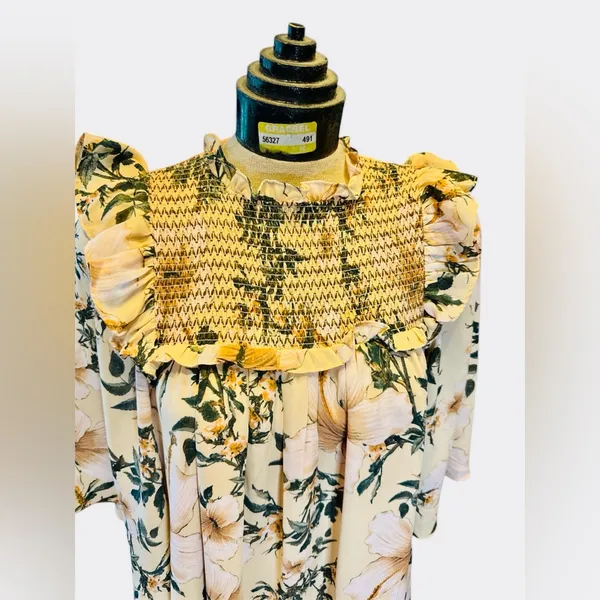 Happy x Nature Kate Hudson Smocked Floral Knee Length Dress‎ NWT Boho Small - Image 3