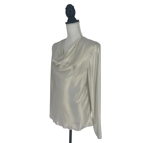 Diomi Reversible Cowl Neck Satin Blouse White Gold‎ Medium NWT - Image 6