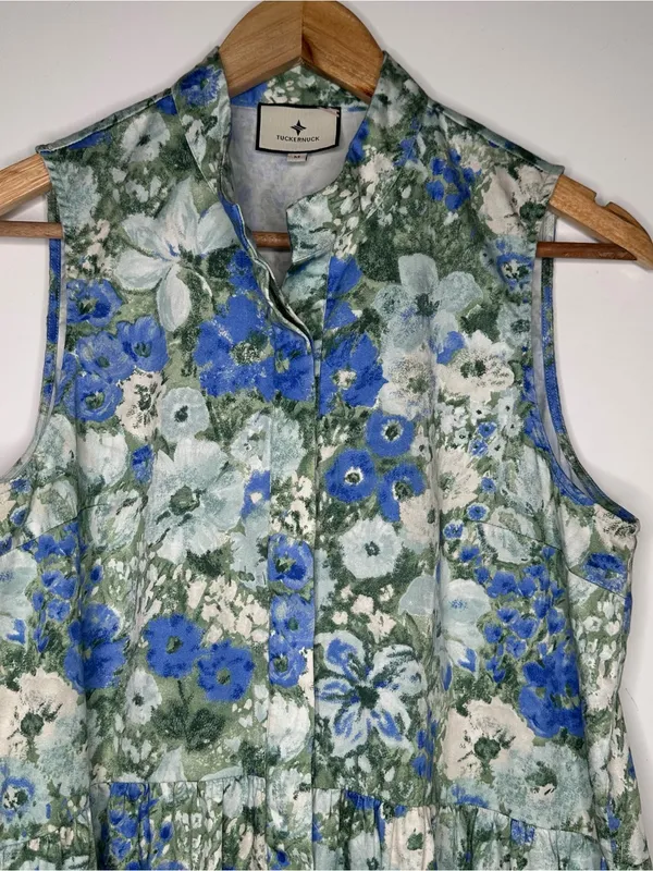 Tuckernuck Jardin De Fleurs Royal Shirt Dress Blue Floral Sleeveless Medium M - Image 6