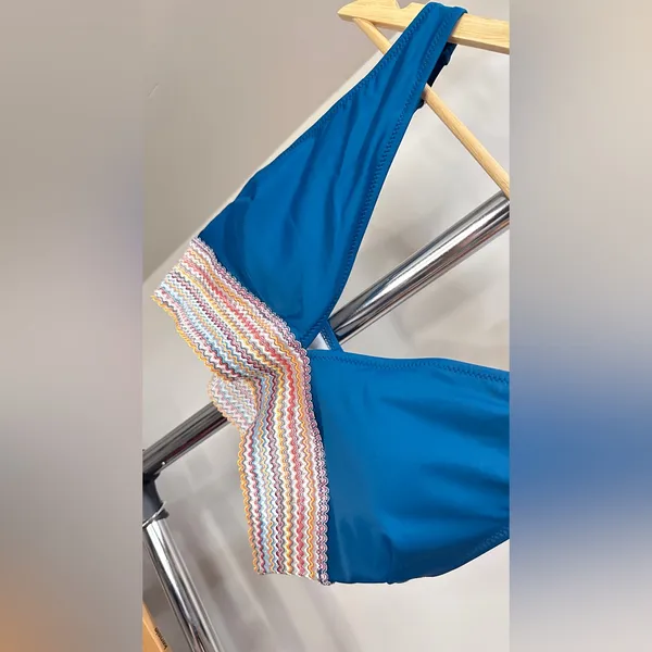 Blue and Multicolor Women's Bikini Set Size M - Image 3