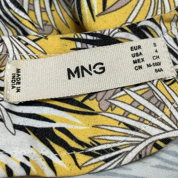 MNG Mango Yellow Floral Sleeveless V Neck Drop Waist Ruffle Midi Skirt Size 4 - Image 4