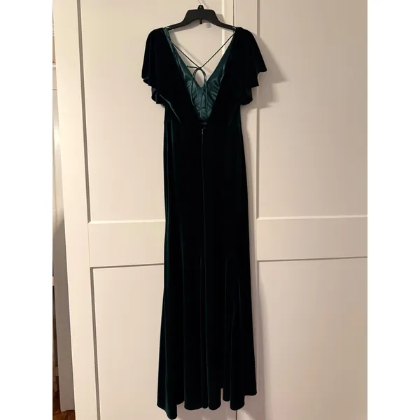 Anthropologie Jenny Yoo Ellis Gown Dark Green Velvet Flutter Sleeve Maxi Dress 4 - Image 5