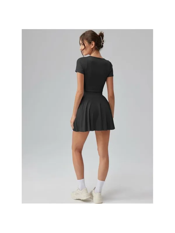 NEW OQQ Black Ribbed Ruffle Hem Mini Short Sleeve Lined Dress S - Image 3