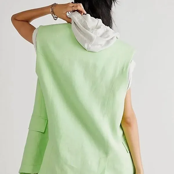 We the Free Green Light Lime Bright Young Things Linen Blazer Vest Large New - Image 13