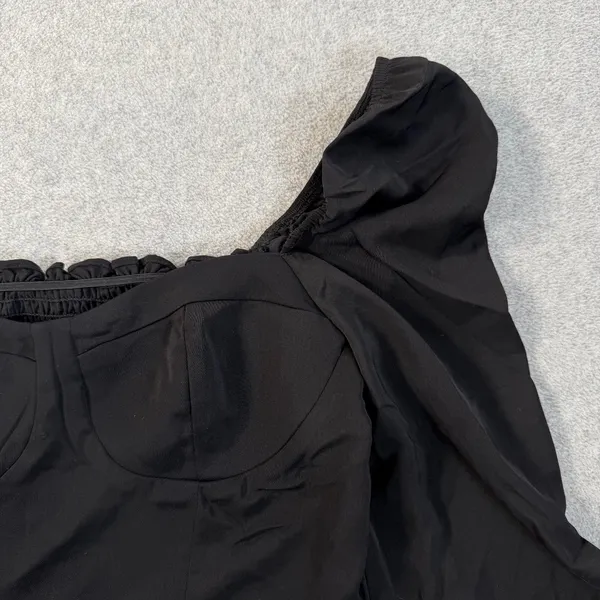 COMMENSE Women's Medium Black Bustier Style Smocked Puff Long Sleeve Crop Top - Image 2