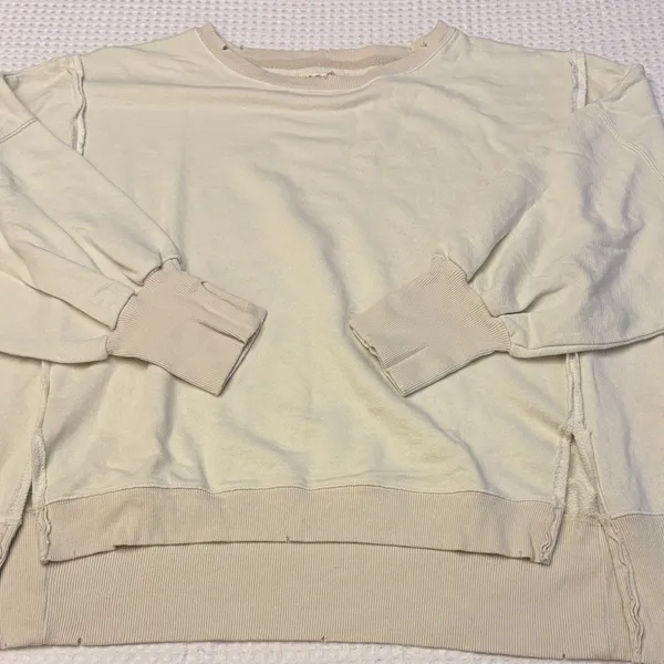 NEW! WE THE FREE PEOPLE Camden LARGE Gray Opal Cream Off-Shoulder Sweatshirt - Image 4