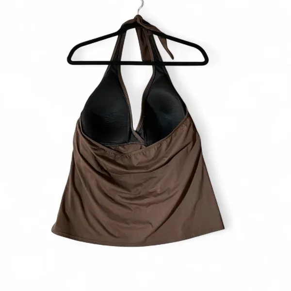 Lands'‎ End Brown Halter Tankini Top Padded V-Neck Swimwear Size 18 398468 - Image 2