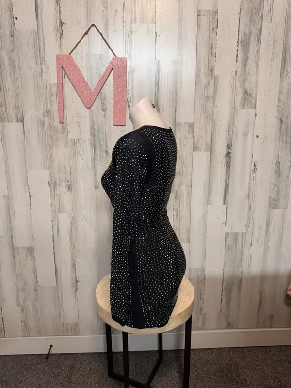 HOT & DELICIOUS Black Rhinestone Cutout Long Sleeve Mini Dress Womens Medium - Image 5