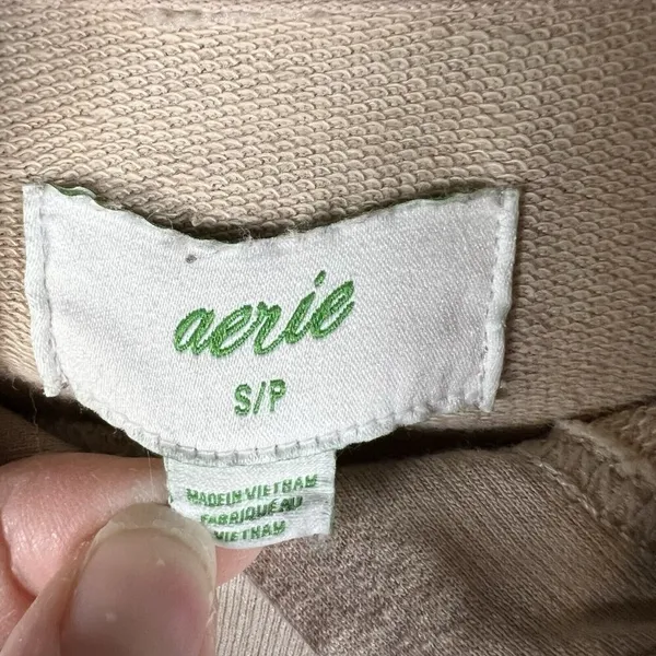 Aerie Oversized Hoodie Sweatshirt Tan Wide Drawstring Relaxed Fit Comfy Size S‎ - Image 5