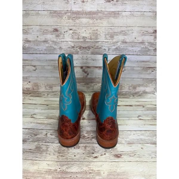 Anderson Bean Cowboy Boots Men's Size 9 Women's 10.5 Turquoise Square Toe Brown - Image 4