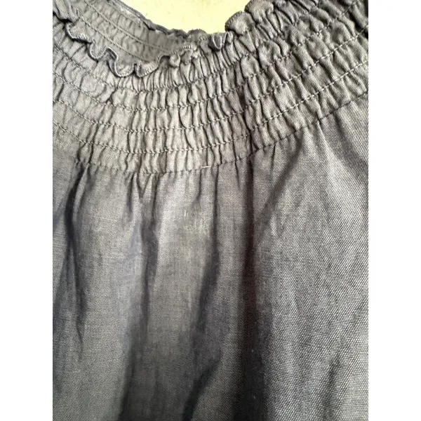 Talbots Chambray Off The Shoulder Shift Dress Embroidered Floral Smocked size 16 - Image 6