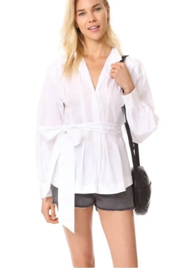 Free People Abbey Bishop Sleeve Button Down White Tunic Size Medium - Image 5