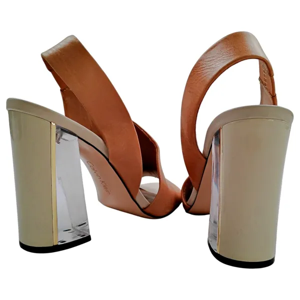 Calvin Klein Linnette Luxor Lucite Heel Wedge Sling Back Peep Toe Sandal Shoe 7 - Image 3