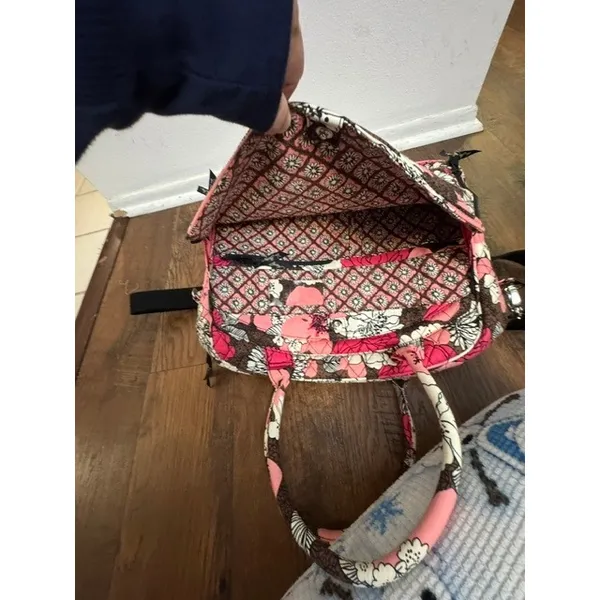 Vera Bradley Mocha Rouge Quilted Laptop Messenger Bag Pink Floral Crossbody - Image 9
